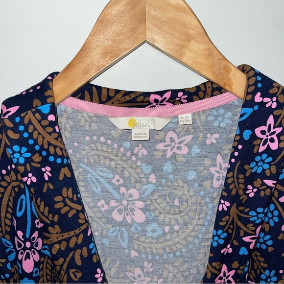 Boden Dress Size 2 US Navy Blue Pink Jersey Wrap Floral Midi Sleeves “Lavinia” - Picture 11 of 11